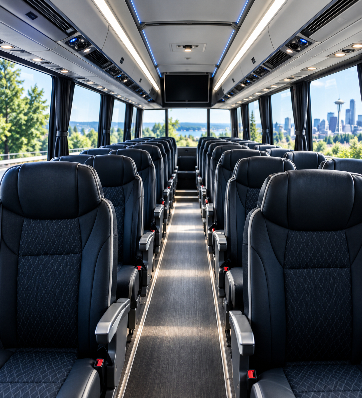 Comfortable passenger seating inside a modern coach